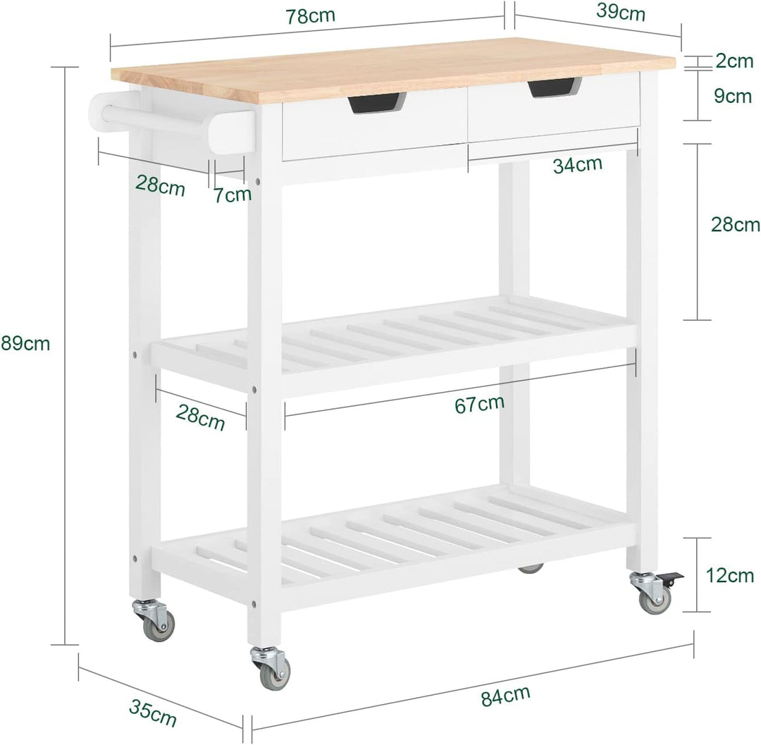 Elegant køkkenvogn i skandinavisk stil, B85 x D39 x H90 cm, hvid
