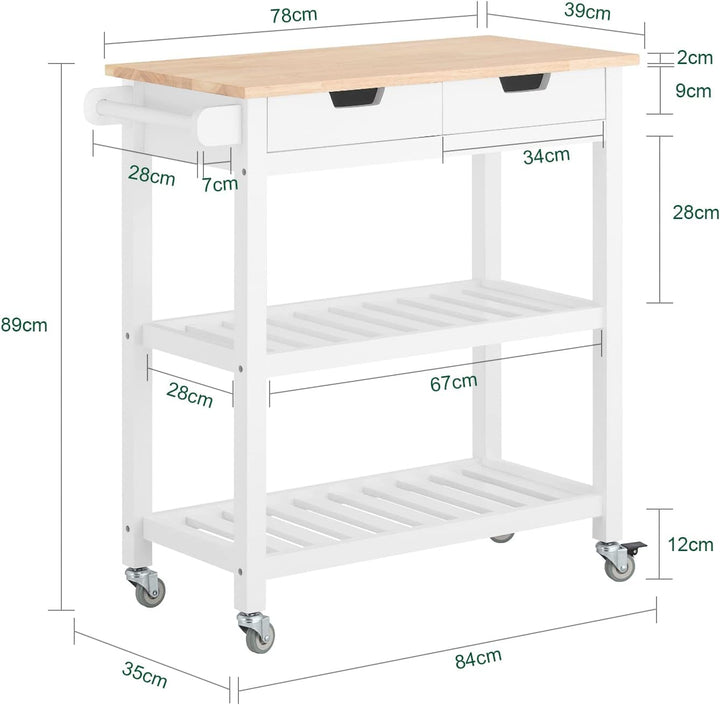 Elegant køkkenvogn i skandinavisk stil, B85 x D39 x H90 cm, hvid