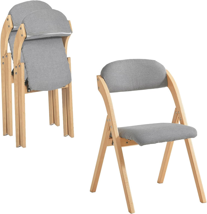 Sæt med 2 sammenklappelige, polstrede træstole i lysegrå – ergonomiske og pladsbesparende køkken- og spisebordstole, 47,5 × 77 × 59 cm