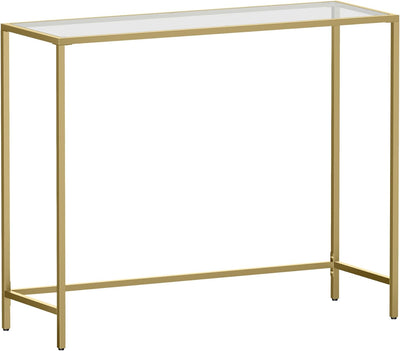 Konsolbord i hærdet glas med metalramme, justerbare fødder, D35 x B100 x H80 cm, guldfarvet