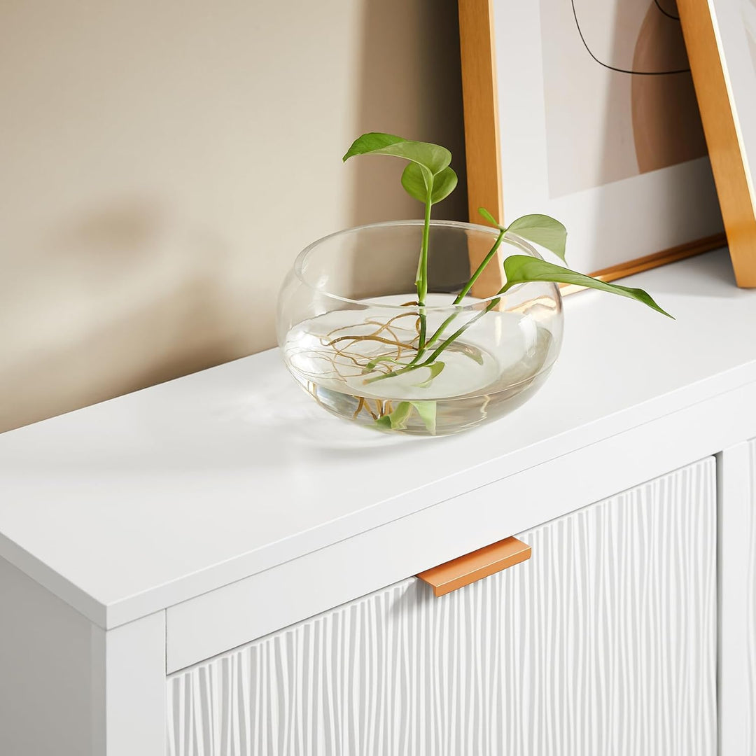 Smalt hvidt skoskab med 4 klaplåger – 8 opbevaringsrum til 16–24 par sko, ideel til entré og gang, 104 × 82 × 23 cm