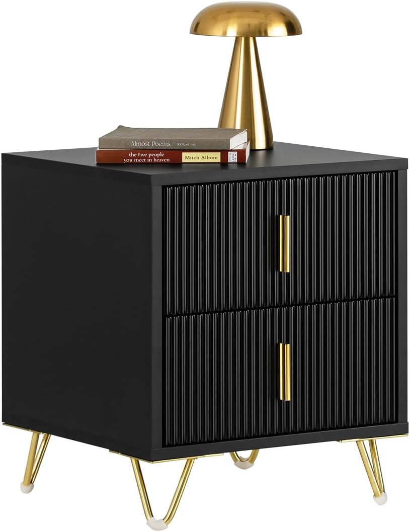 Sengeborde, sæt med 2 styks, natbord med 2 skuffer, moderne sidebord til soveværelse, B40 x T40 x H47 cm, sort