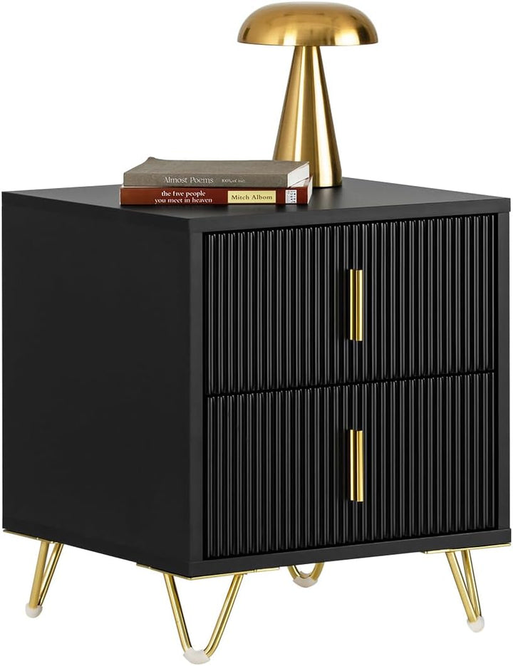 Sengeborde, sæt med 2 styks, natbord med 2 skuffer, moderne sidebord til soveværelse, B40 x T40 x H47 cm, sort