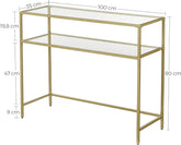 Konsolbord med hærdet glas, metalramme, justerbare fødder, guldfarvet