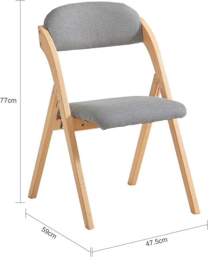 Sæt med 2 sammenklappelige, polstrede træstole i lysegrå – ergonomiske og pladsbesparende køkken- og spisebordstole, 47,5 × 77 × 59 cm