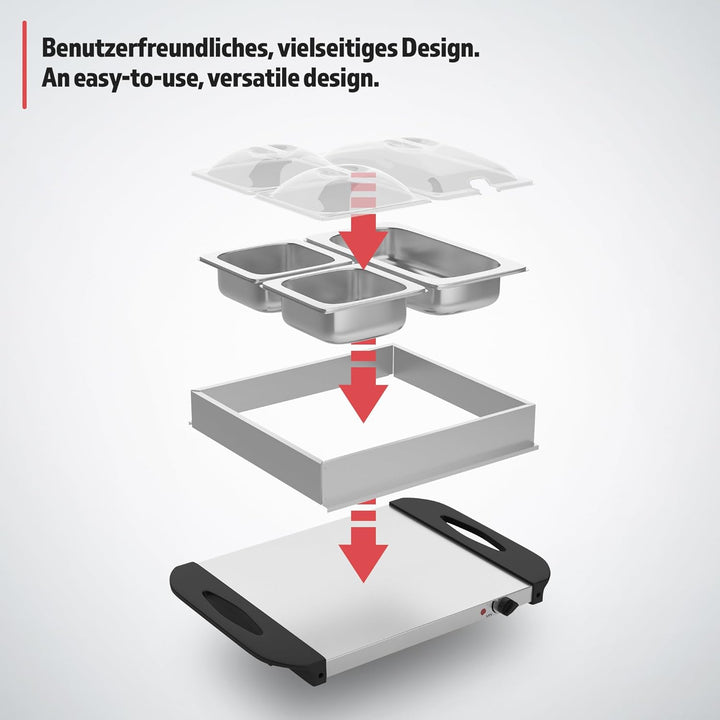 Elektrisk buffetvarmer med varmepladefunktion, temperaturkontrol, rustfrit stål