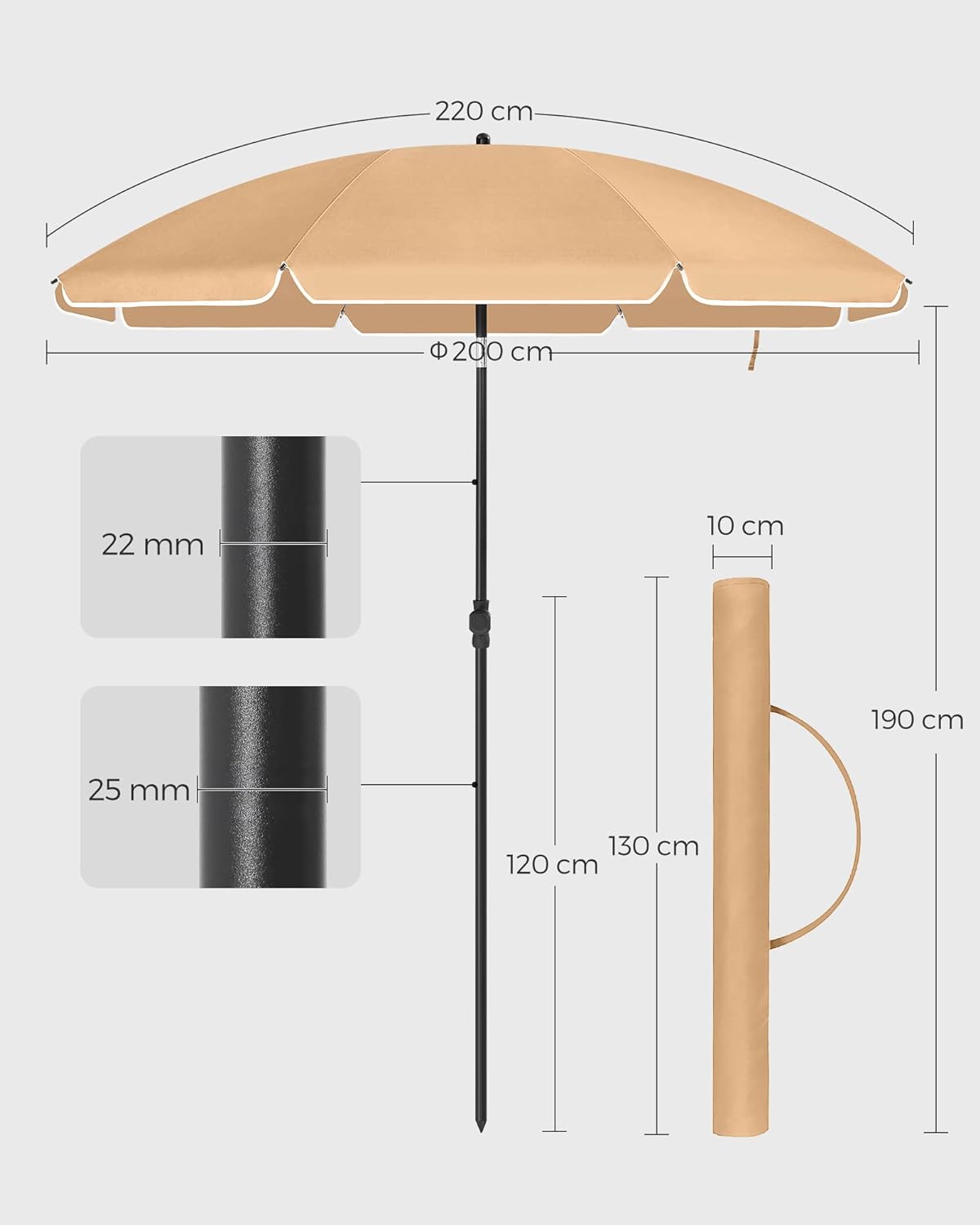 Parasol til stranden, taupe