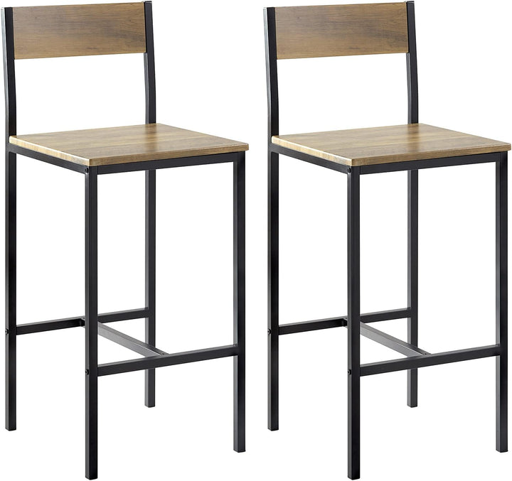 Sæt med 2 barstole, arbejdsstole, barstol med ryglæn - MDF, metal, sædehøjde 67 cm