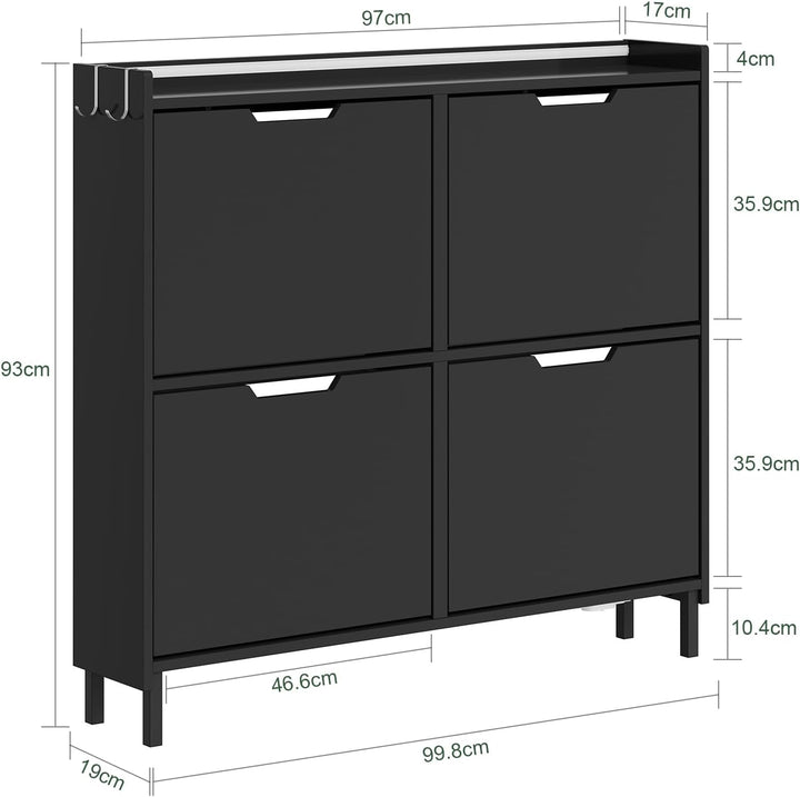 Smalt skoskab med sensorlys – sort nordisk design