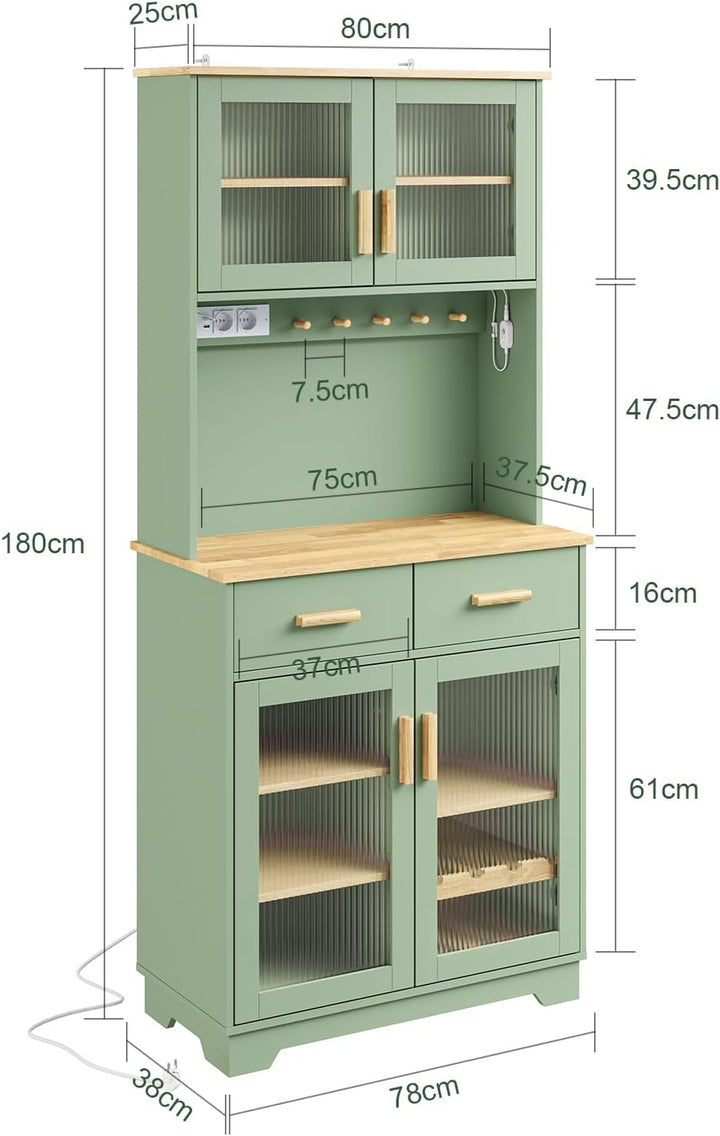 Køkkenreol med 2 stikkontakter og 2 USB-porte – 80 × 40 × 180 cm