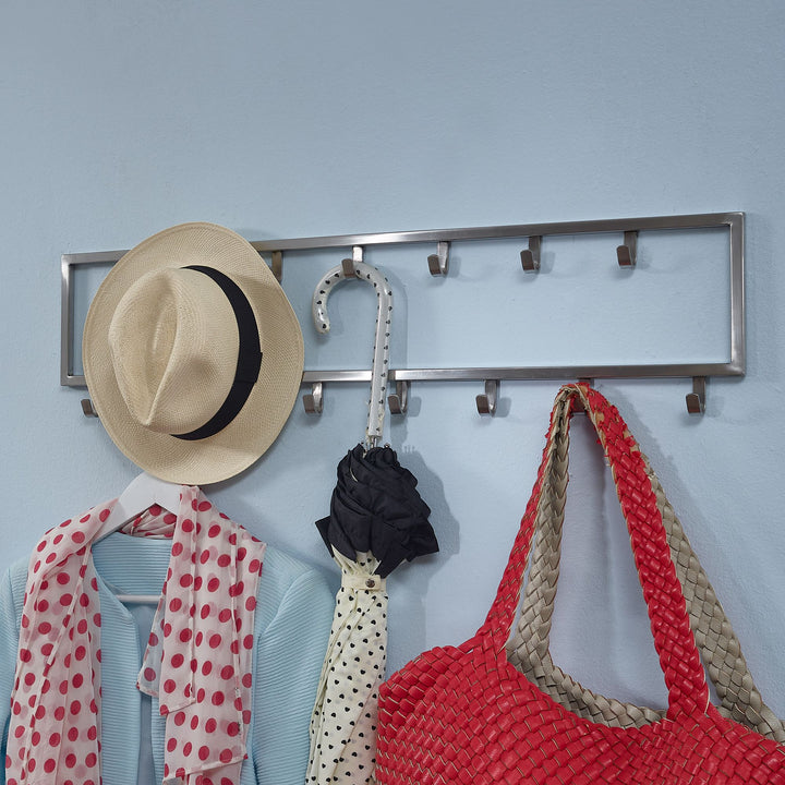 Vægmonteret metalknagerække, sølv, 80x20x4 cm, designer-knagerække til gangen, knageskinne i stål, vægpanel, knagerække, knagerække til gangen