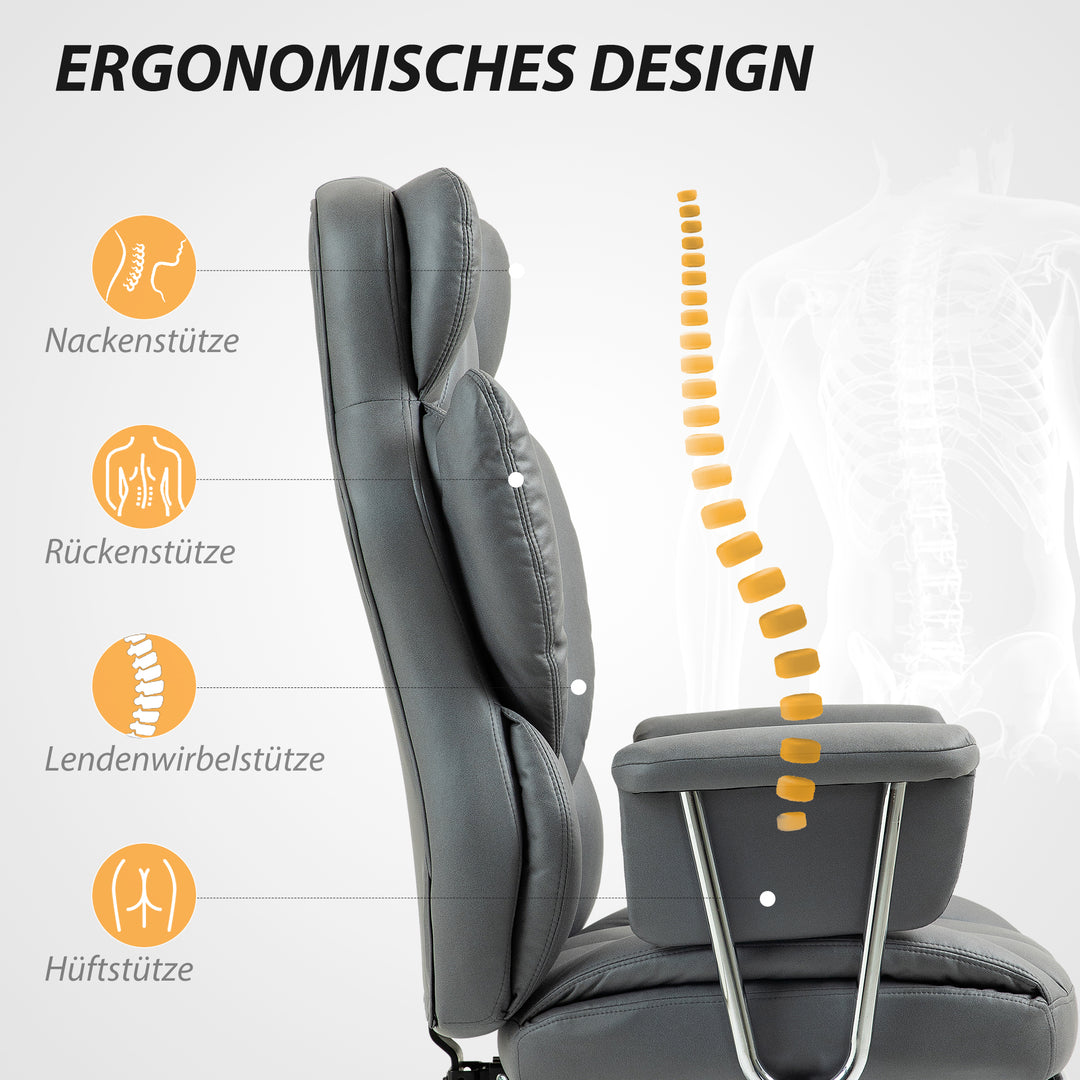 Ergonomisk kontorstol, polstret, med fodstøtte, justerbar ryglæn, 360° drejbar, mørkegrå