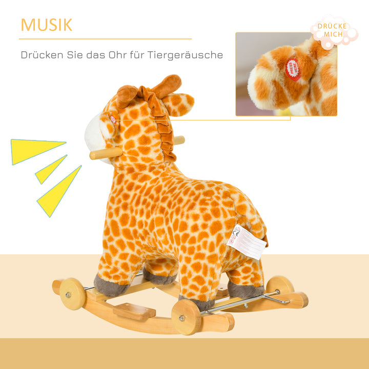 2-I-1 gyngedyr giraffer med lydeffekt, hjul, håndtag plys baby gyngelegtøj gyngesæde til småbørn 3-6 år
