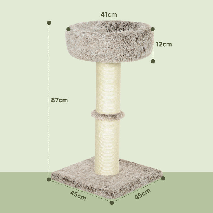Kradsetræ, 87 cm, kattetårn med tyk kradsetræ, plysseng, indendørs, understøtter op til 6 kg, brun