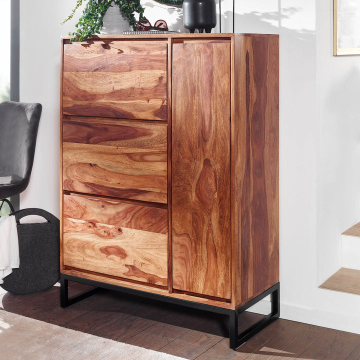 Skoskab i massivt sheeshamtræ 88x120x40 cm, lukket skohylde, designer skoskab, entreskab med hylde, skoopbevaring, entrekommode til sko, høj