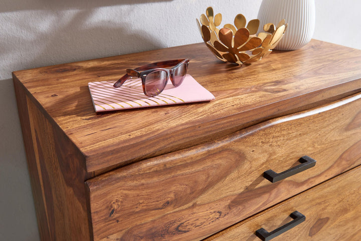 Kommode 80x120x41,5 cm, massivt sheeshamtræ/metal, kommode til entré, skænk, højskab med levende kant, moderne trækommode, fritstående skab, skænk, kommode