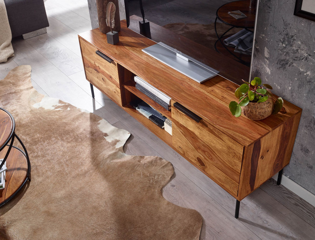 Lavbord i massivt sheeshamtræ 147x51x38 cm TV-skænk med to låger