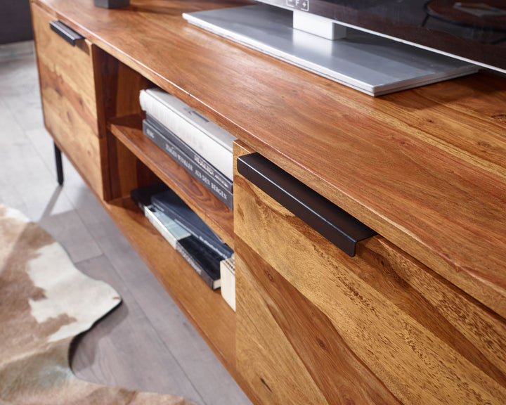 Lavbord i massivt sheeshamtræ 147x51x38 cm TV-skænk med to låger