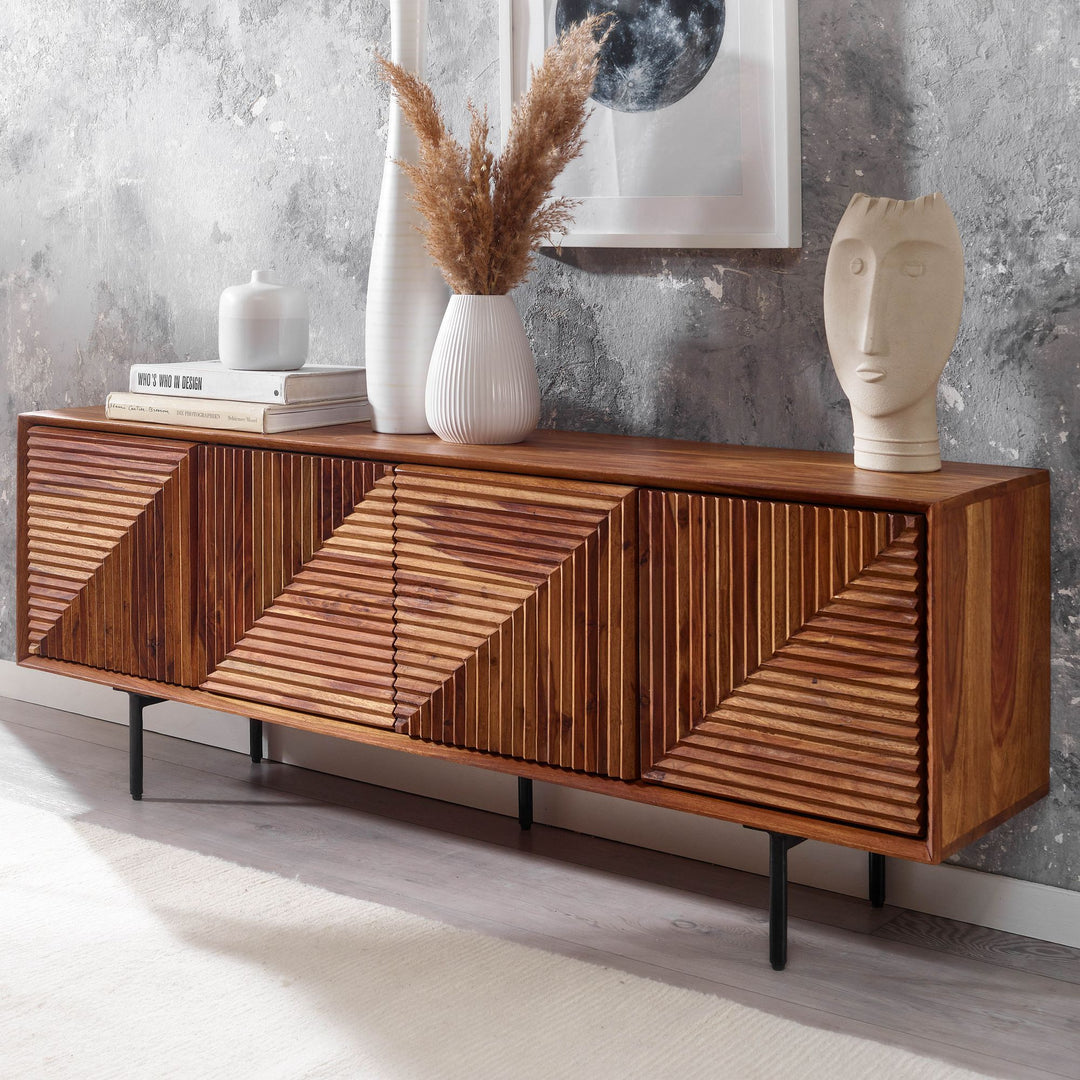 Lavbord i massivt sheeshamtræ 140x54x33 cm TV-skænk med fire låger