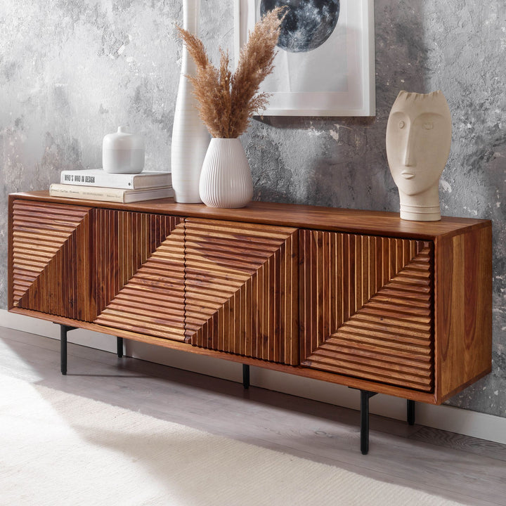 Lavbord i massivt sheeshamtræ 140x54x33 cm TV-skænk med fire låger