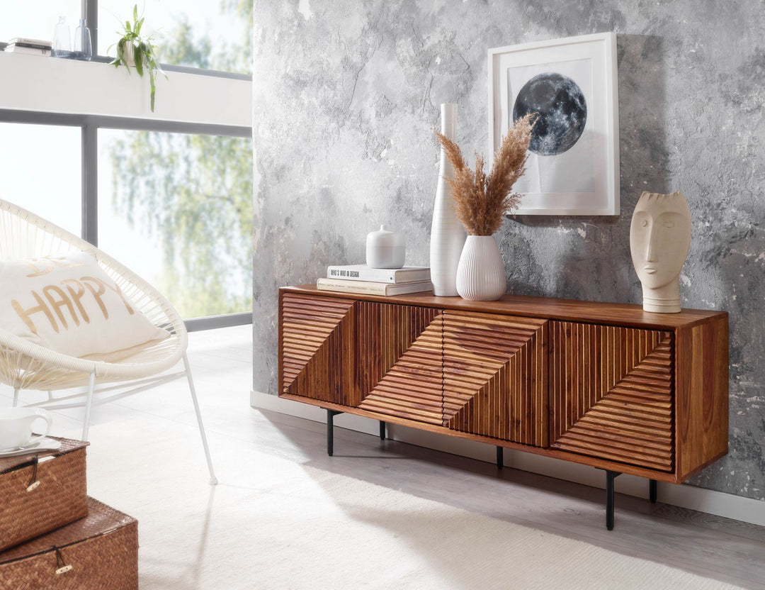 Lavbord i massivt sheeshamtræ 140x54x33 cm TV-skænk med fire låger