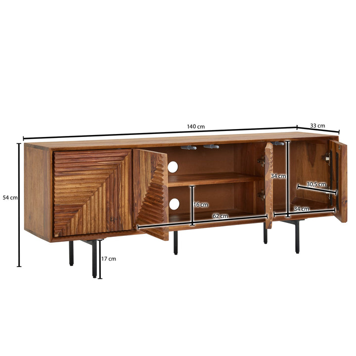 Lavbord i massivt sheeshamtræ 140x54x33 cm TV-skænk med fire låger