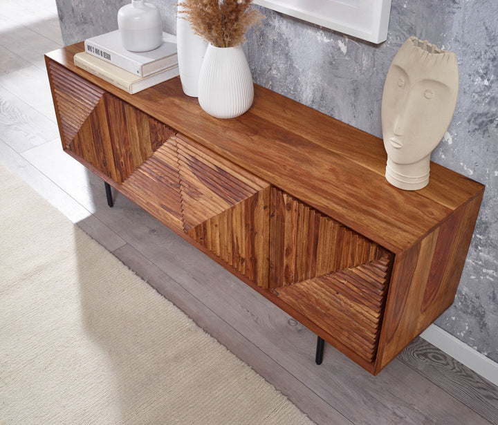 Lavbord i massivt sheeshamtræ 140x54x33 cm TV-skænk med fire låger