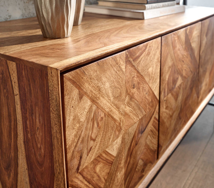 Skænk 123x70x45 cm massivt sheeshamtræ/metalskænk med låger