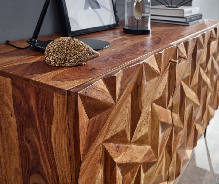 Skænk 144x72x47 cm massivt sheeshamtræ/metalskænk