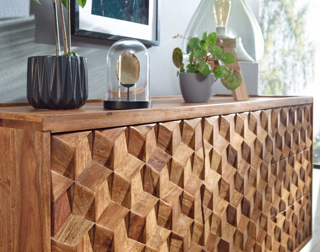 Massivt sheeshamtræsskænk (138x76x45 cm) med døre og skuffer