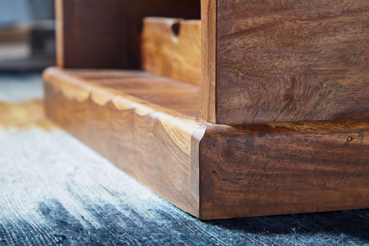 Sofabord 100x60x40 cm, massivt sheeshamtræ, kommodebord med vinreol, designer stuebord med opbevaring, moderne sofabord, træstuebord