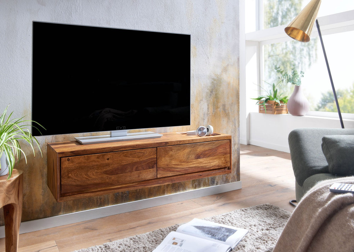 Væghængt TV-bord i sheesham