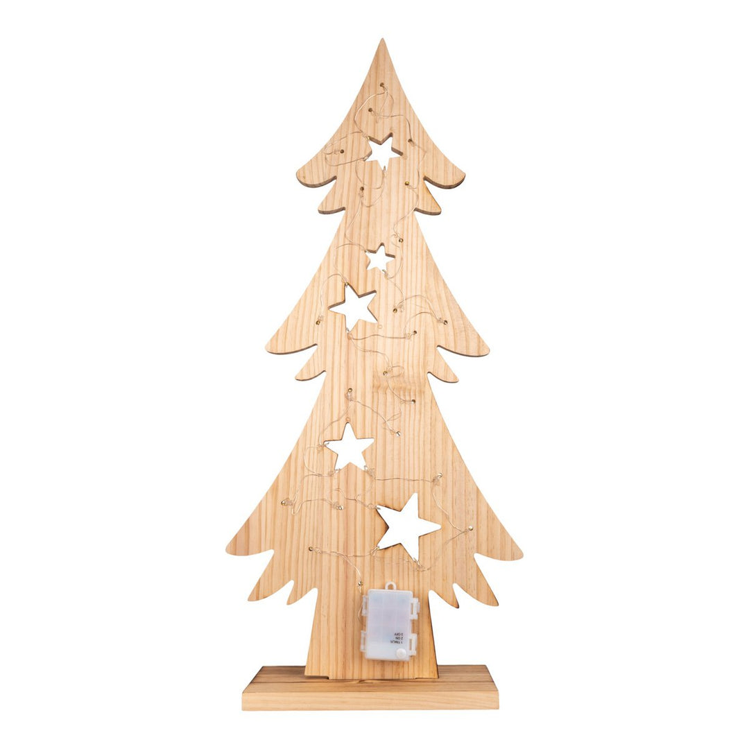 LED Wood Decolum "Fir Tree" stort, lavet af naturligt træ med faste lysdioder, juledekoration til udenfor