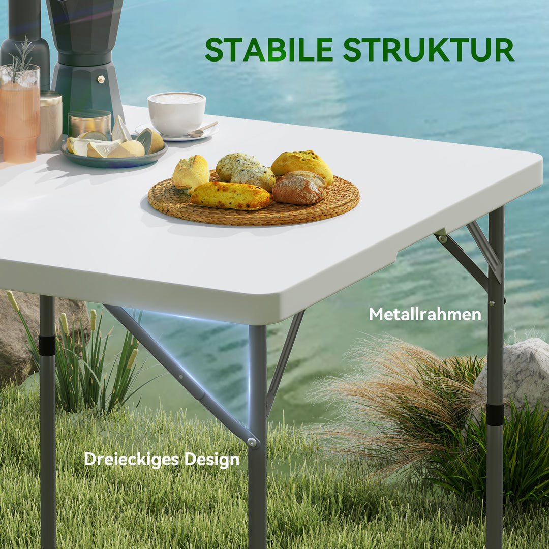 Picnicbord, foldbart campingbord, justerbart i to højder, til havefester, camping, plastik, metal, hvid