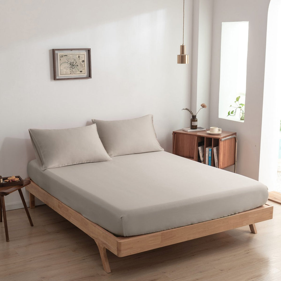 Beige bambus Fitted Sheet Premium - op til 30 cm - 400TC Tanboocel - Blød Taupe