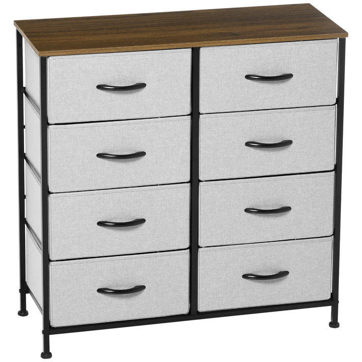 Kommode med 8 stofskuffer, metalramme, hylde, 80 x 30 x 81,5 cm, grå/sort