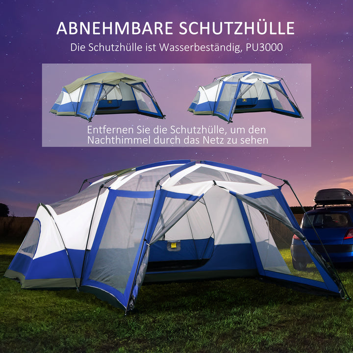 Campingtelt 6-8 personers telt familietelt med forhal, glasfiber, blå, 518 x 487 x 237 cm