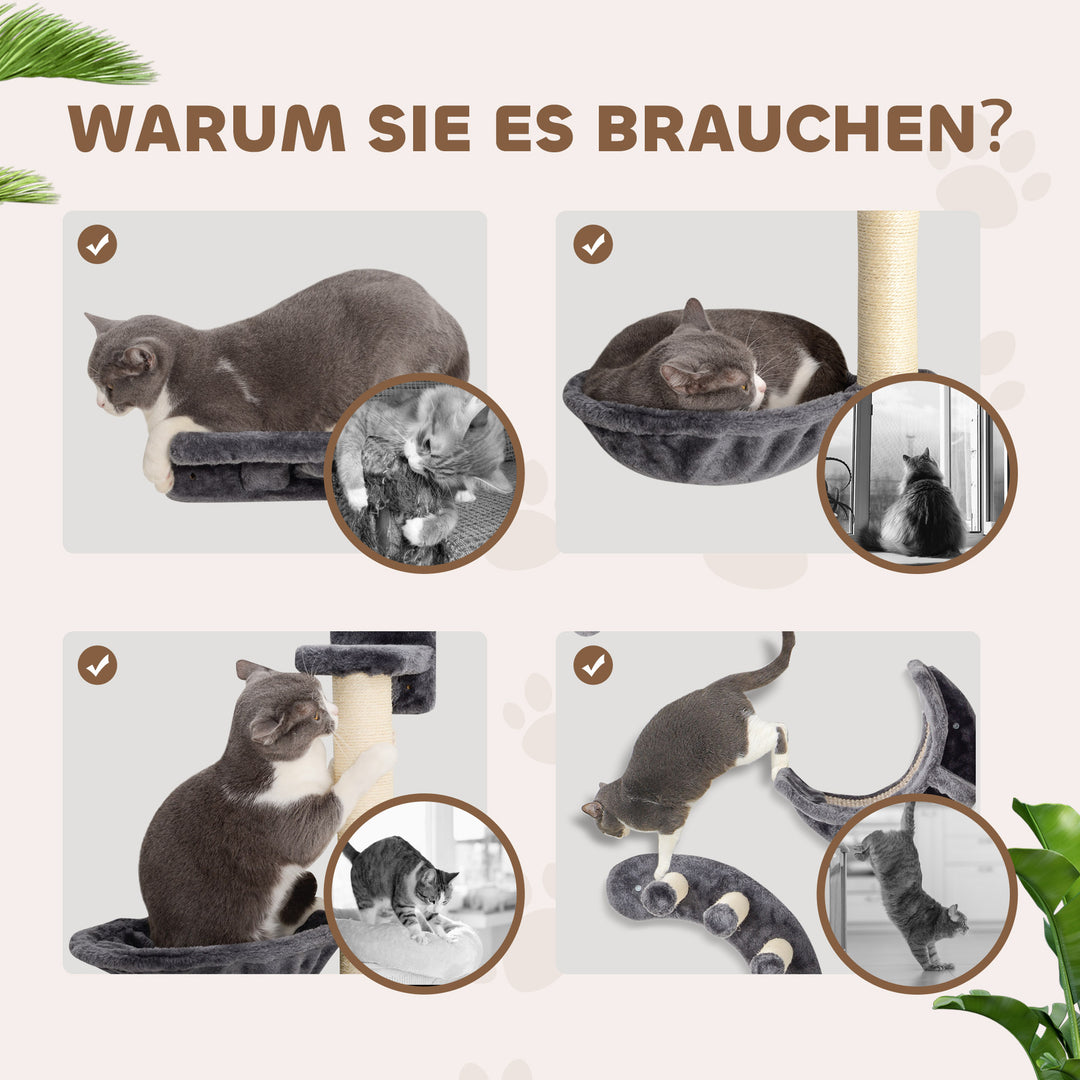 Klatrevæg til katte, 4-delt klatrevægsæt til katte med hængekøje, kattebro op til 5 kg, mørkegrå