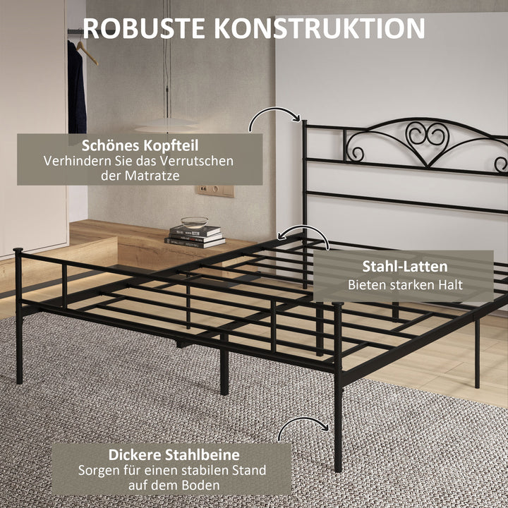 Seng 160 x 200 cm, sengestel med lamelbund af stål, opbevaring under sengen, dobbeltseng, sort