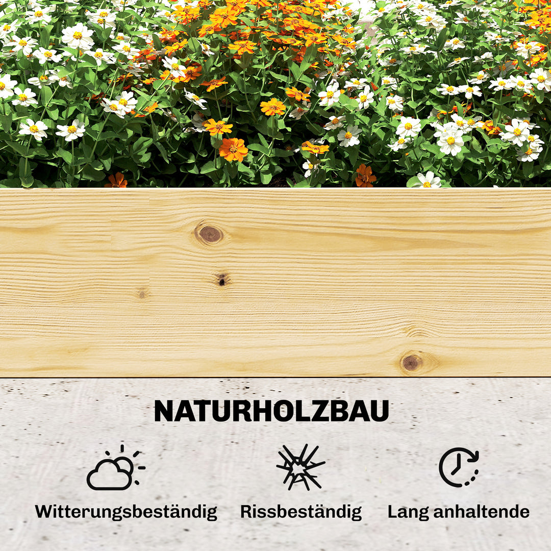 Højbed med espalier, træblomsterkasse med 3 espalierer, rumdeler, åben bund, 240 x 125 x 102 cm, naturtræ