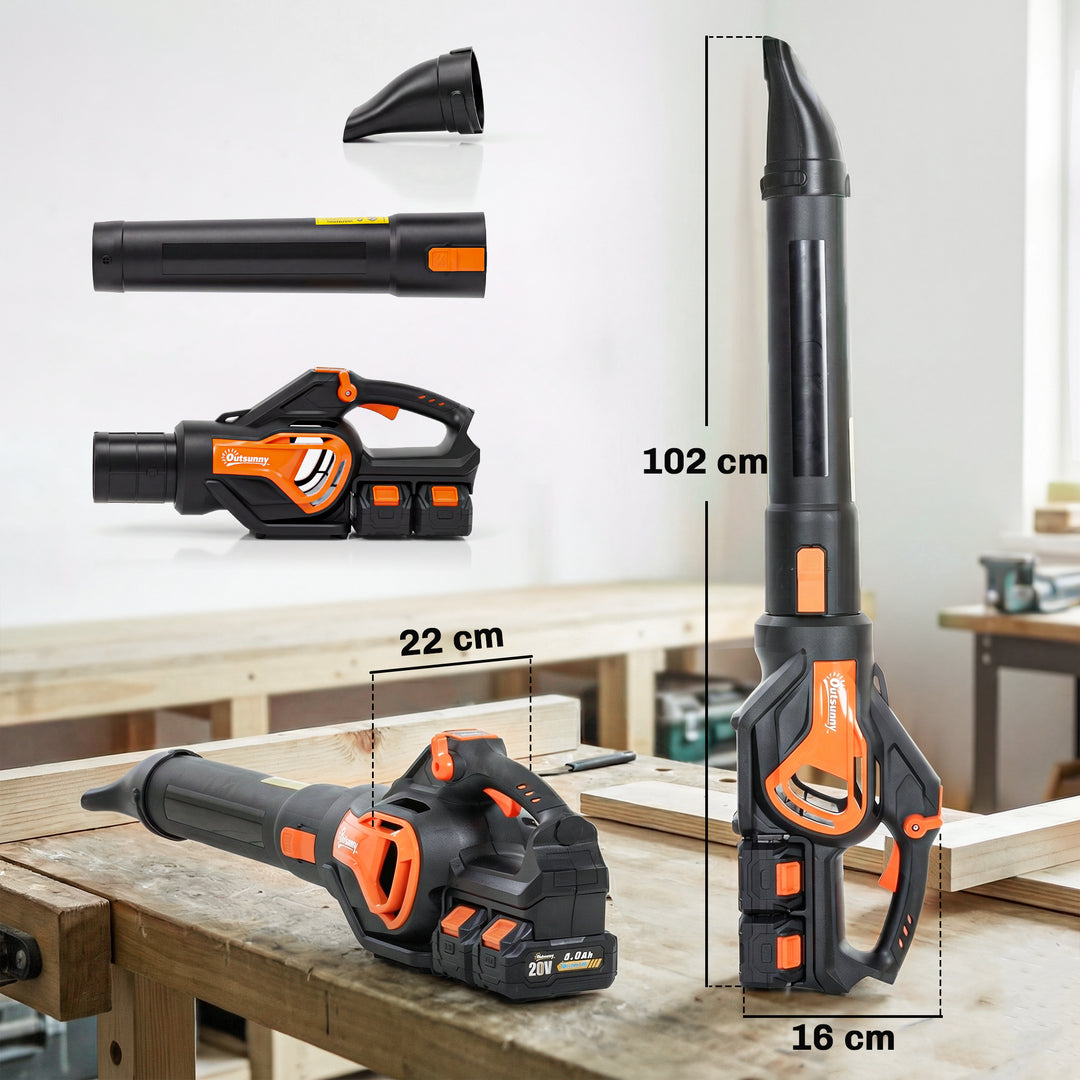 20V batteridrevet løvblæser/støvsuger med 2 x 4,0 Ah batterier og oplader, Turbo Boost, blæsehastighed på 162,7 km/t