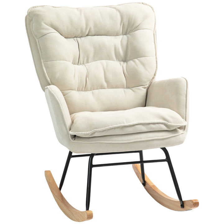 Gyngestol, bredt sæde, høj ryg, bøgetræsstel, op til 120 kg, beige