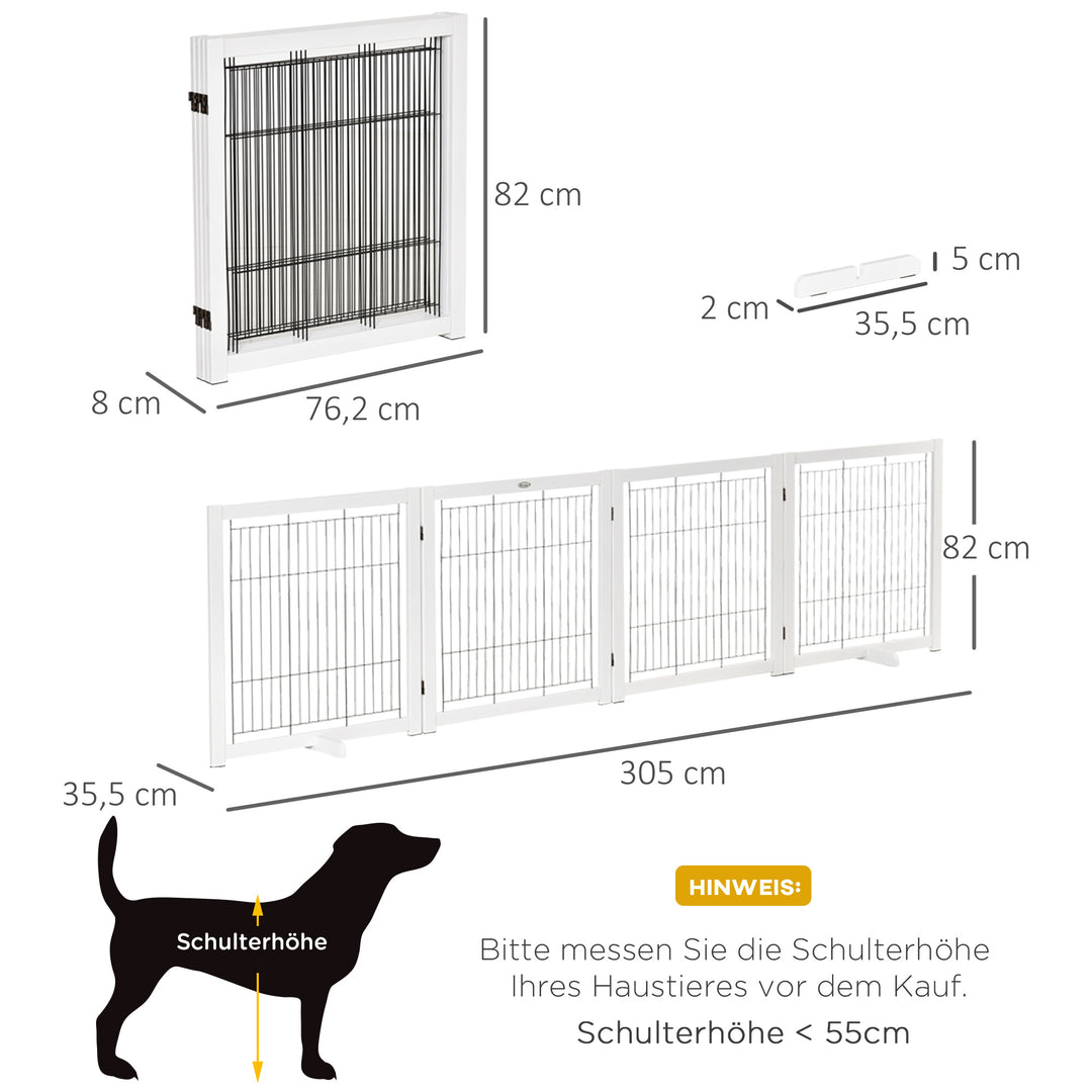 Hundegitter træ hundegitter sikkerhedslåge tovejs foldbart stål hvid 305 x 35,5 x 82 cm