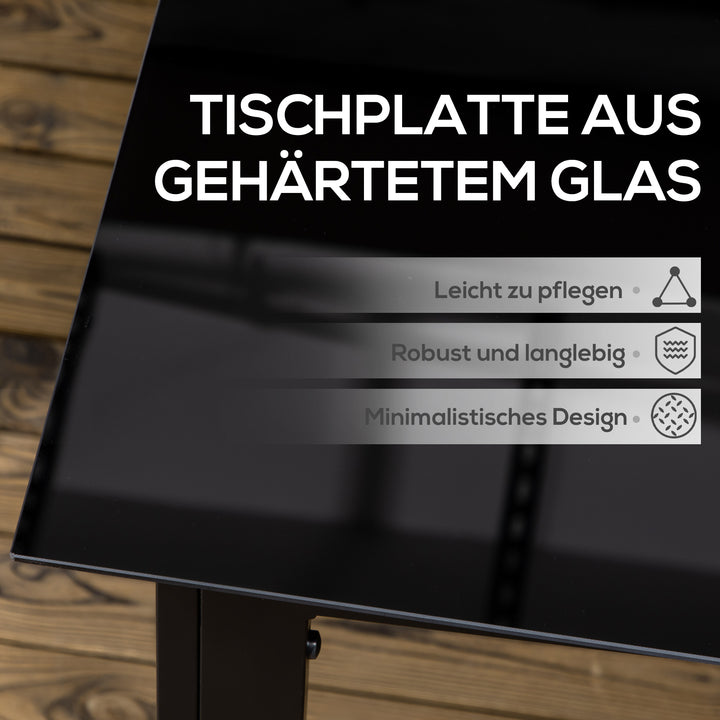 Havebord til 6 personer, vejrbestandigt, hærdet glas, terrassebord, 150 cm x 90 cm x 74 cm, sort