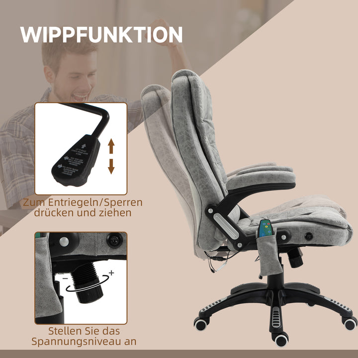 Executive-stol med massage- og varmefunktion, ergonomisk, justerbar, op til 120 kg, grå