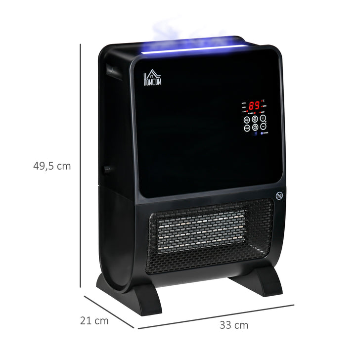2-I-1 varmeblæser, varmelegeme, led-lys, 8-timers timer, 33 cm x 21 cm x 49,5 cm, sort