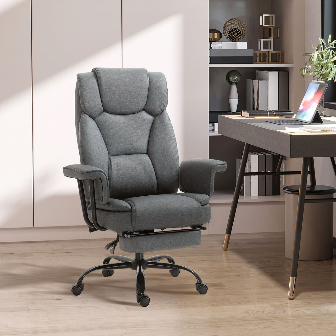 Kontorstol ergonomisk executive-stol 360° drejelig computerstol højdejusterbar med nakkestøtte og polstrede armlæn med fodstøtte kunstlæder 68 x 80 x 120–126 cm