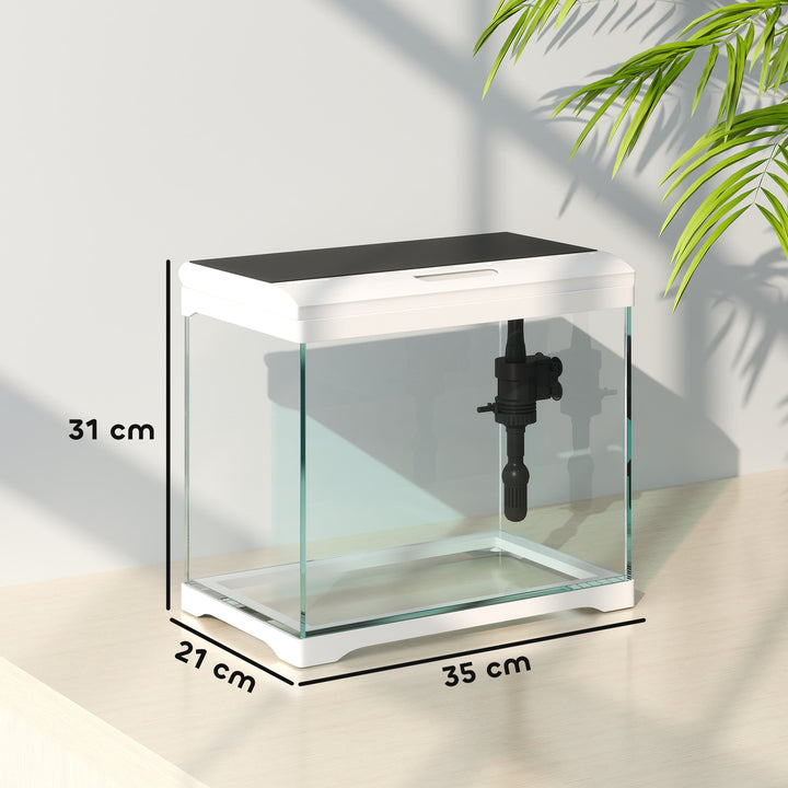 Akvarium, 17 l tropisk fisketank, nem vedligeholdelse, frit udsyn, med led-lys, 35l x 21b x 31h cm, hvid+sort