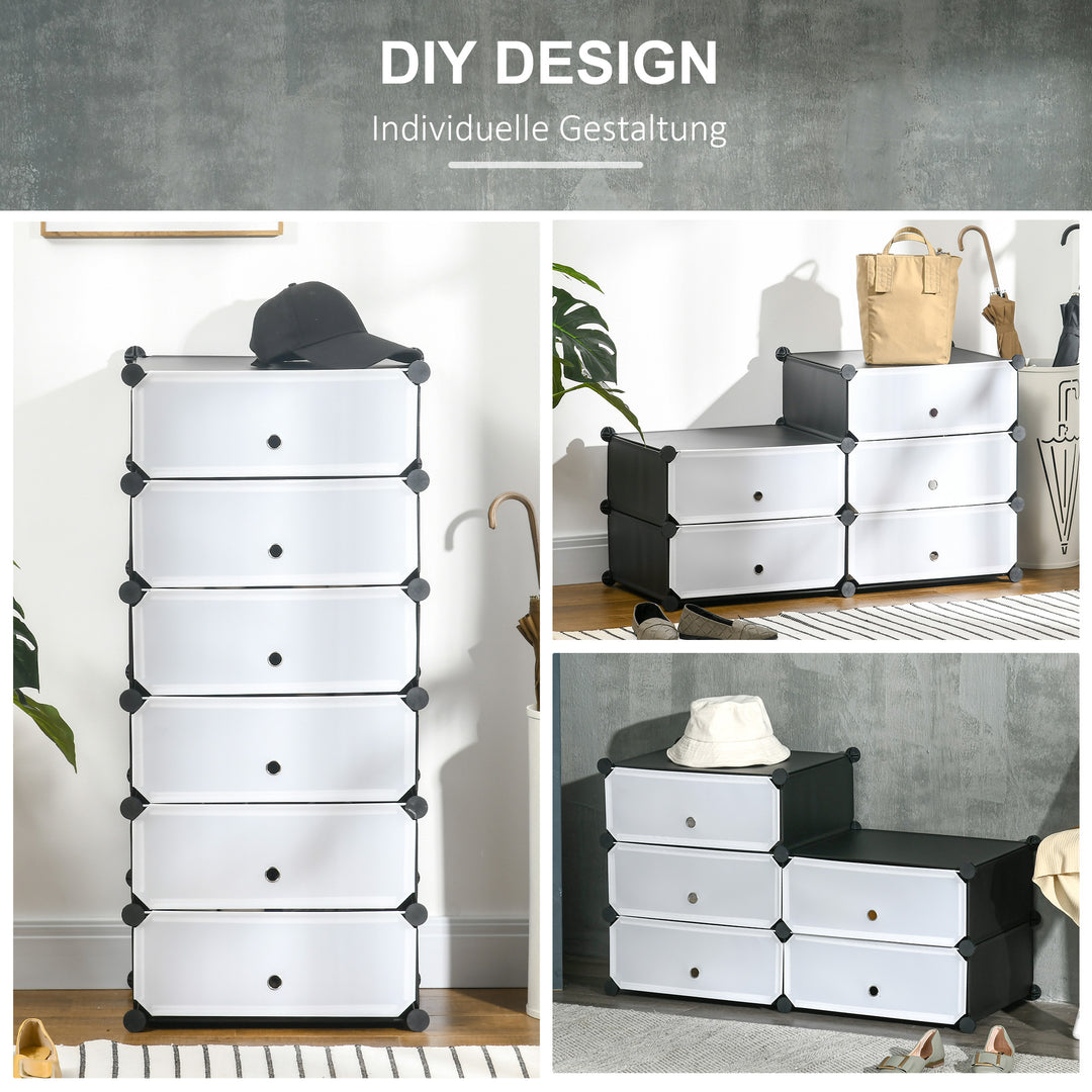 modulært reolsystem til 6 par sko, 49 cm x 36,5 cm x 108 cm, sort