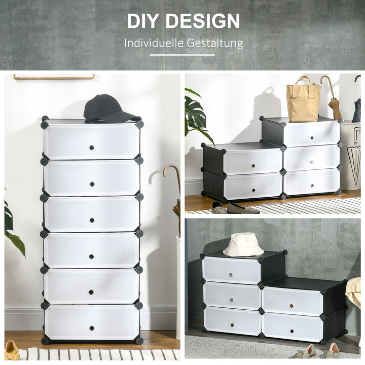 modulært reolsystem til 6 par sko, 49 cm x 36,5 cm x 108 cm, sort
